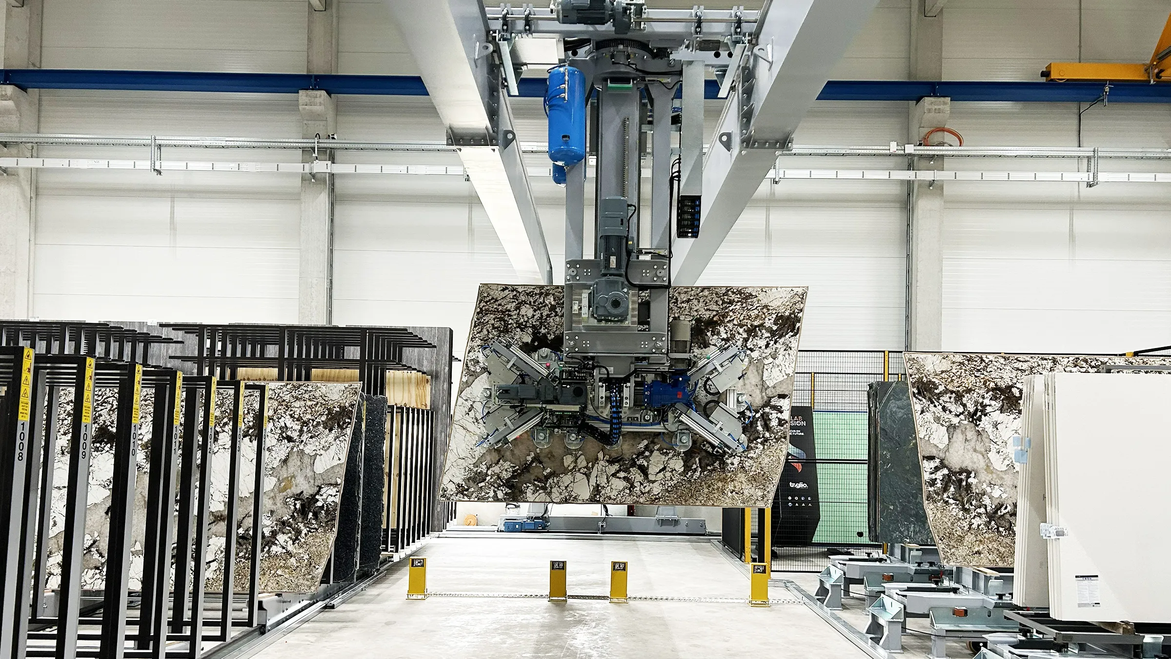 Mistrello automated slab storage and handling system in operation